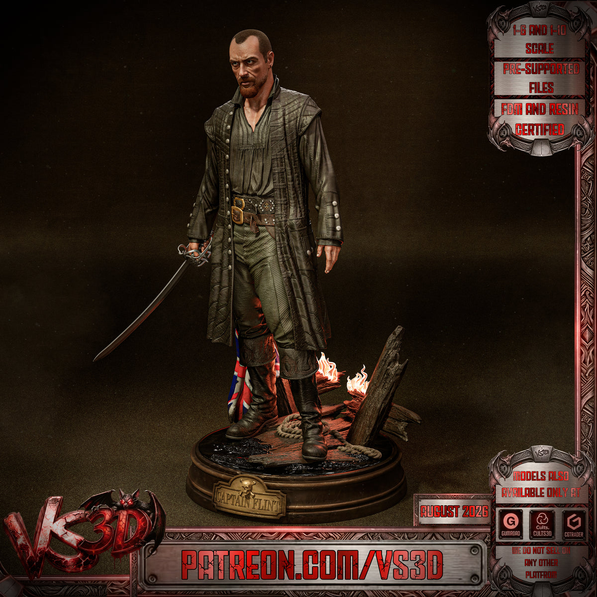 Captain James Flint - 3D Printed Statue Model Kit - 10 Scale
