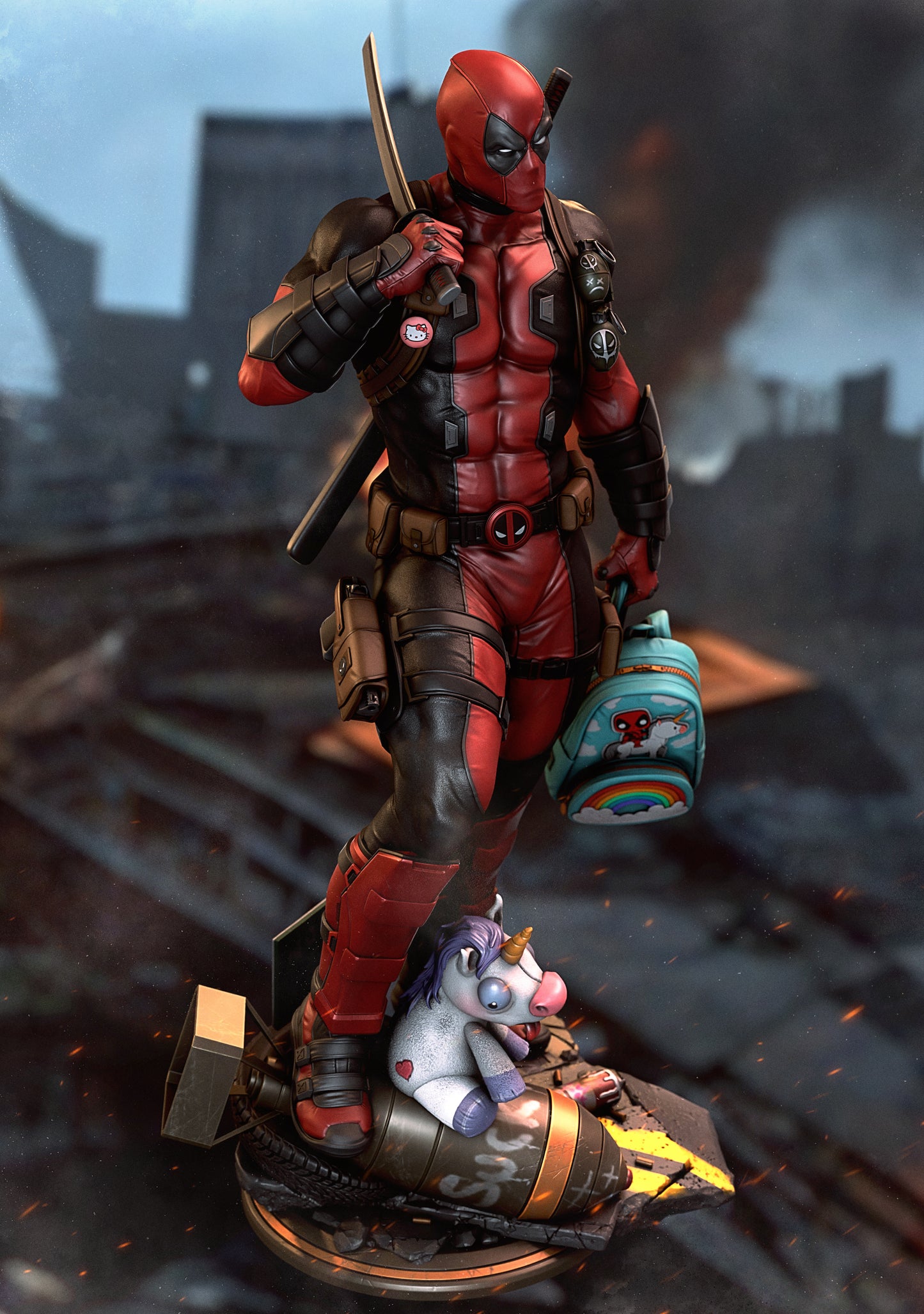 Deadpool - 3D Printed Statue Sculpture - 9 & 6 Scale