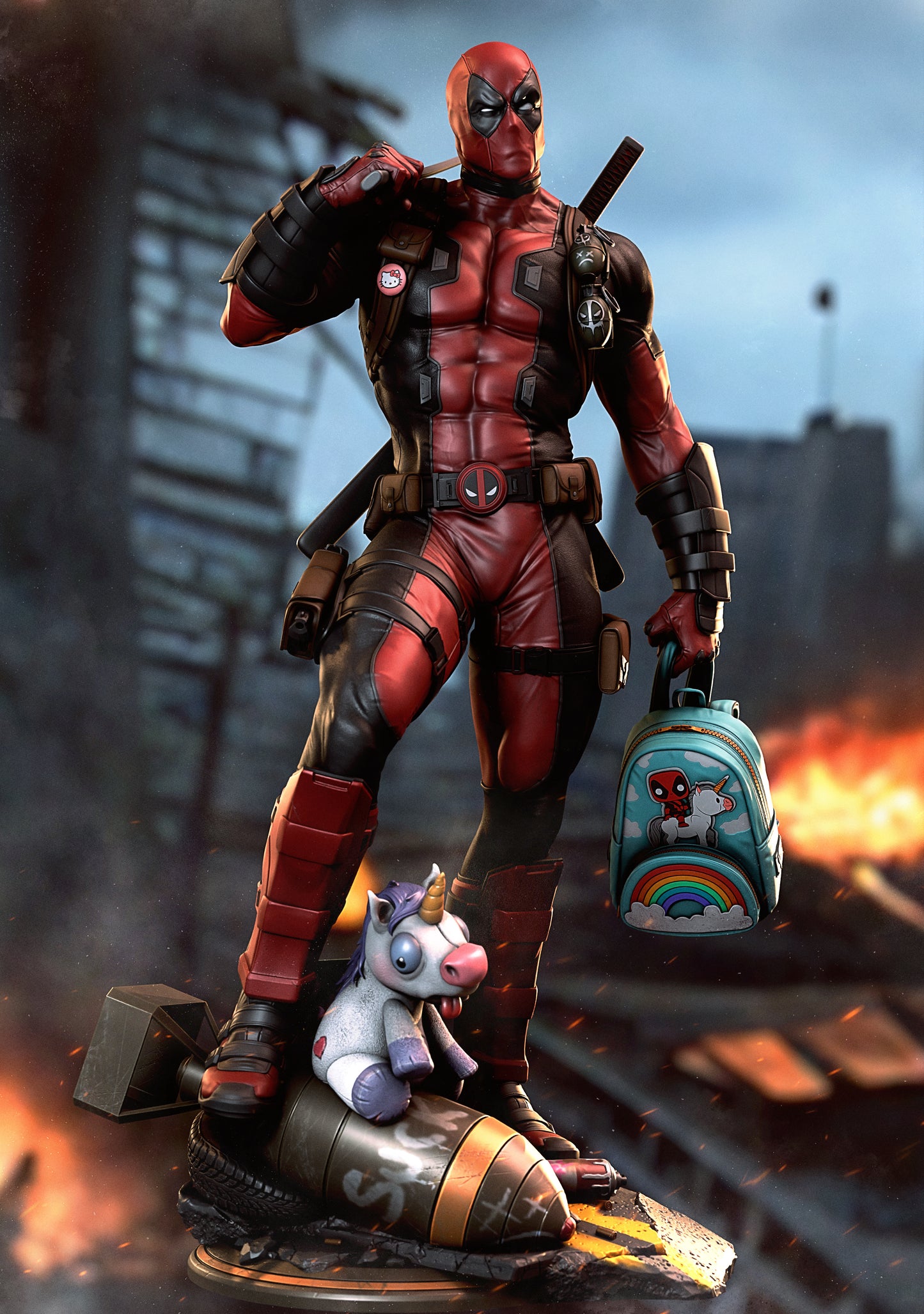 Deadpool - 3D Printed Statue Sculpture - 9 & 6 Scale