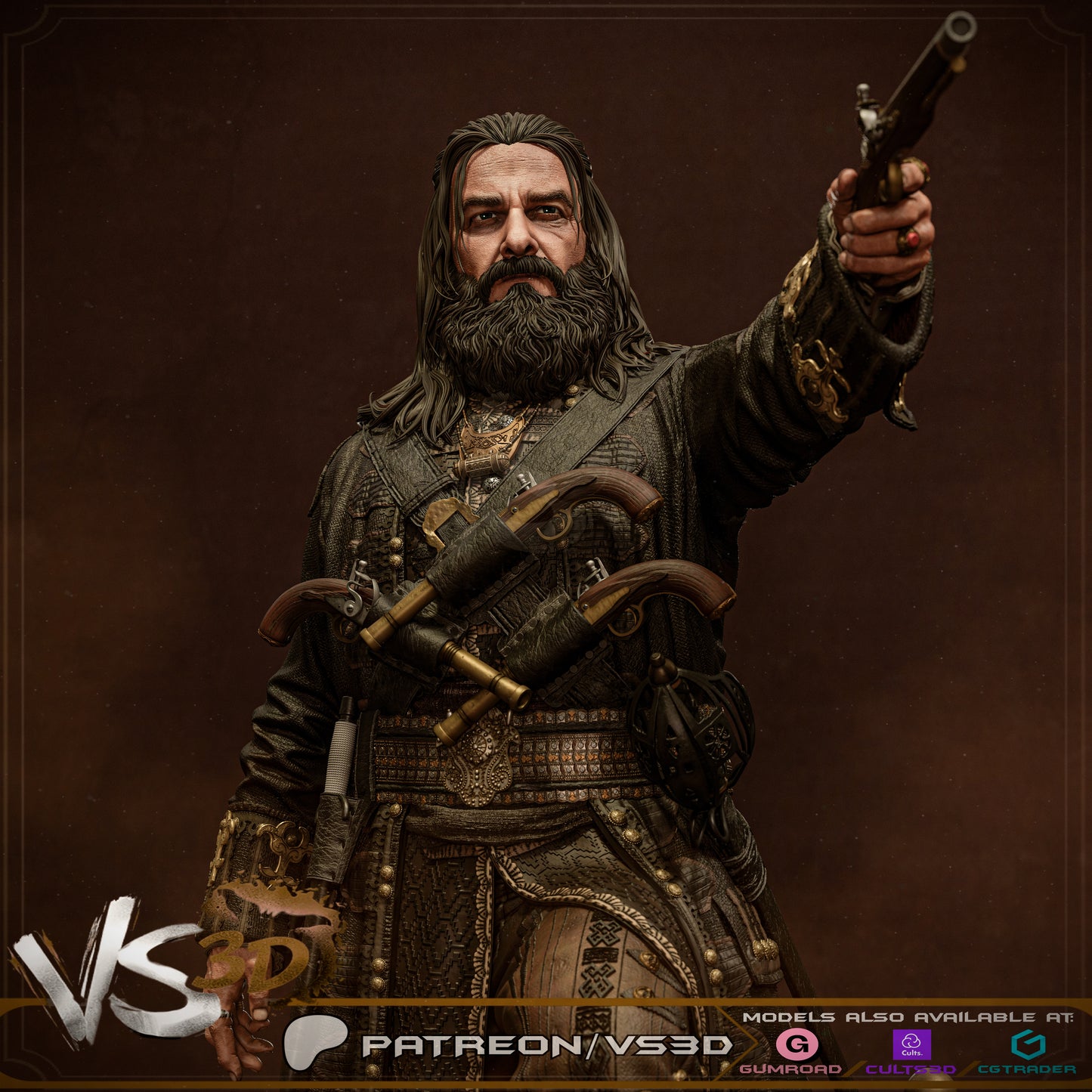 Black Beard - Edward Teach - 3D Printed Statue - 10 Scale