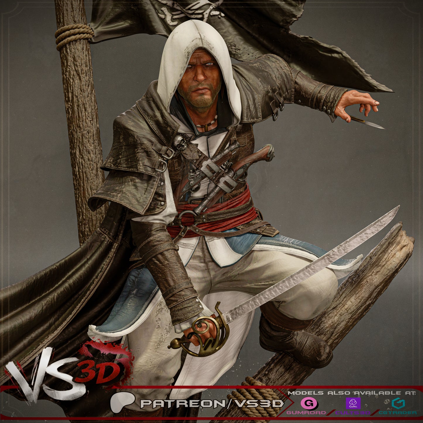 Edward Kenny- Black Sails - 3D Printed Statue - 10 Scale