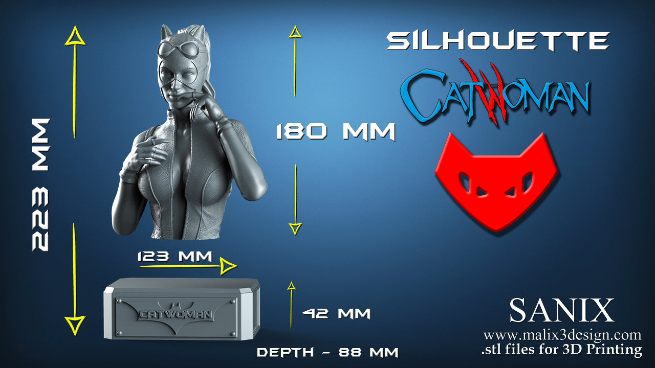 Catwoman Bust - 3D Printed Model - 223mm Height