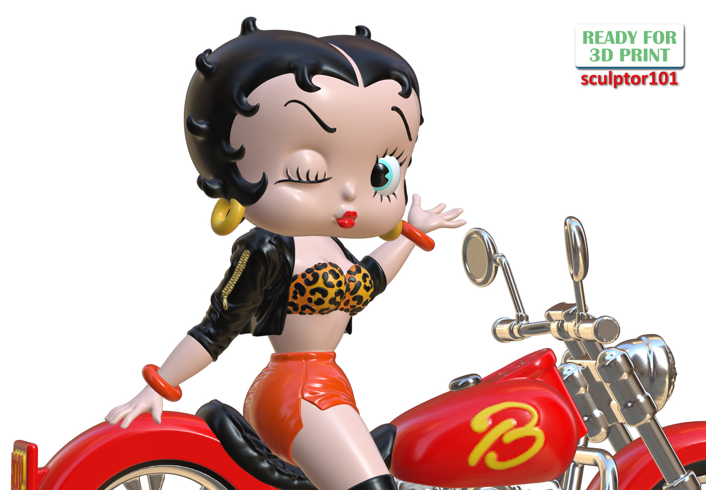 Betty Boop on Motorbike - Unpainted and Unassembled 3D Print Kit