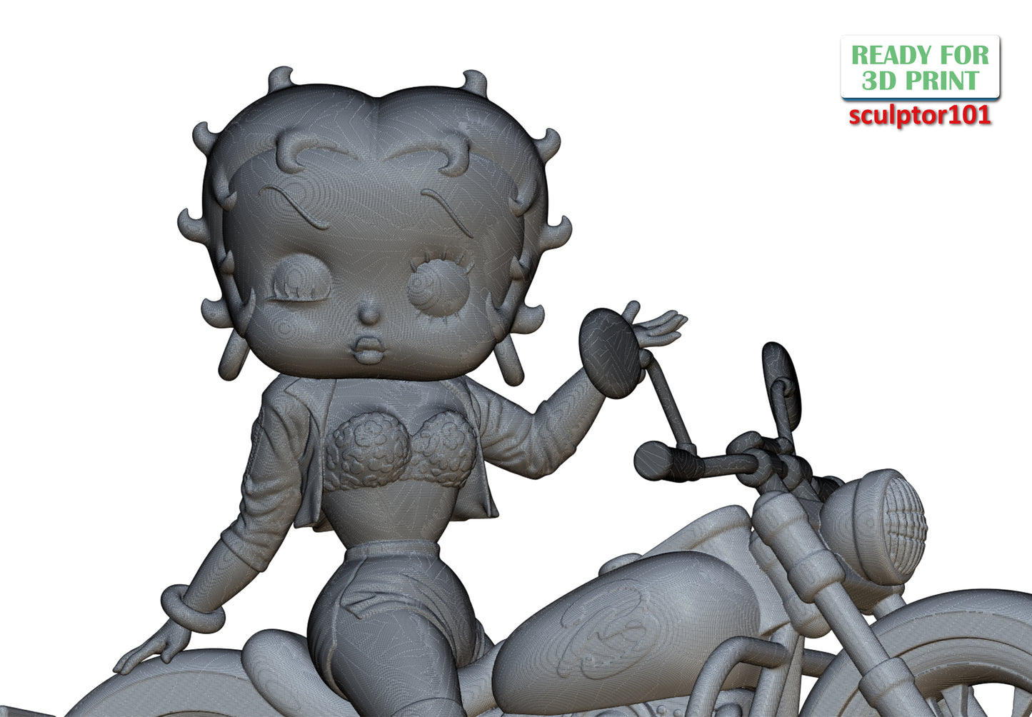 Betty Boop on Motorbike - Unpainted and Unassembled 3D Print Kit