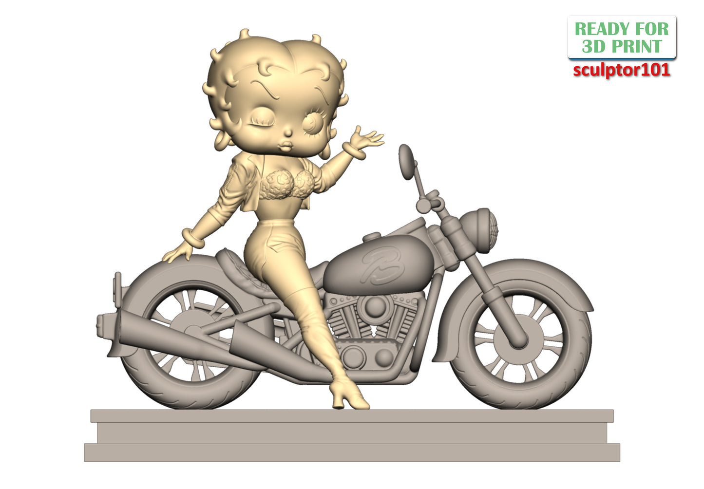 Betty Boop on Motorbike - Unpainted and Unassembled 3D Print Kit