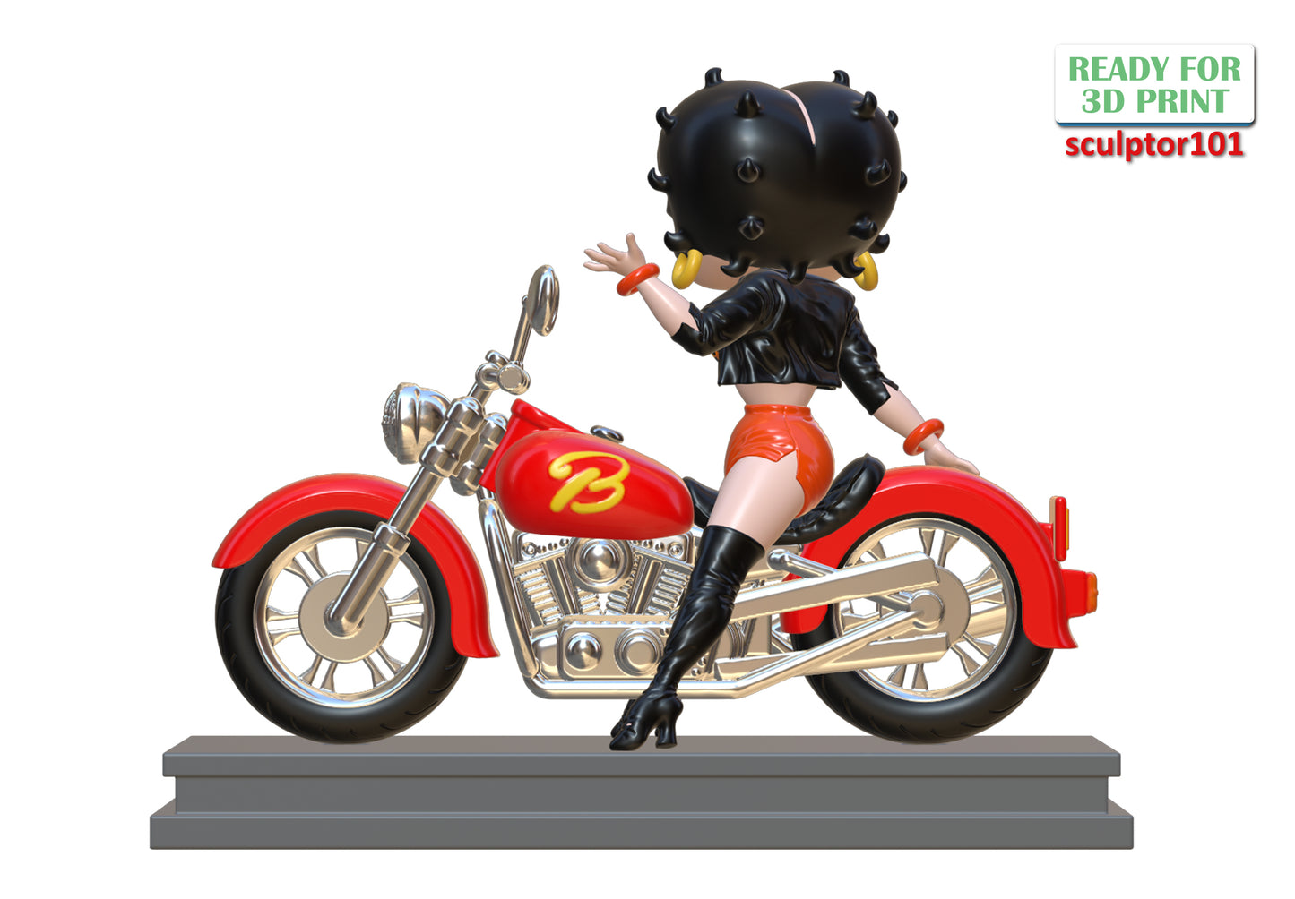 Betty Boop on Motorbike - Unpainted and Unassembled 3D Print Kit