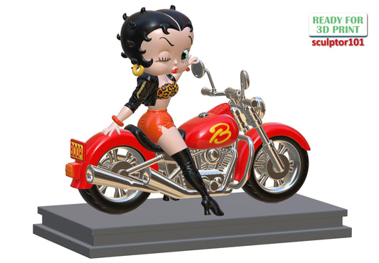 Betty Boop on Motorbike - Unpainted and Unassembled 3D Print Kit
