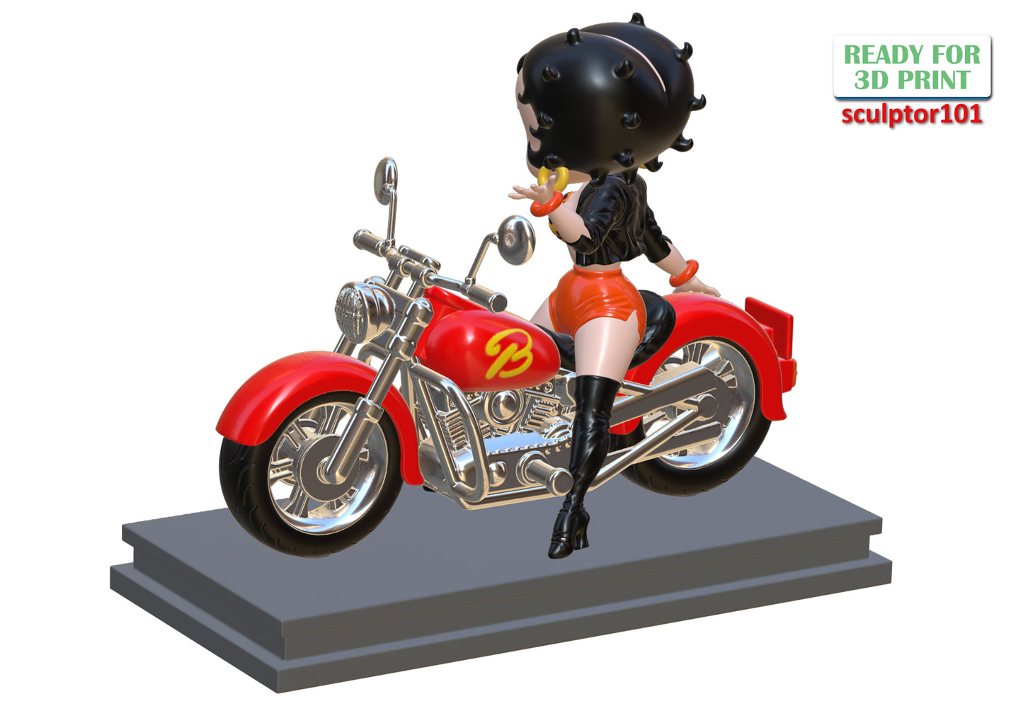 Betty Boop on Motorbike - Unpainted and Unassembled 3D Print Kit