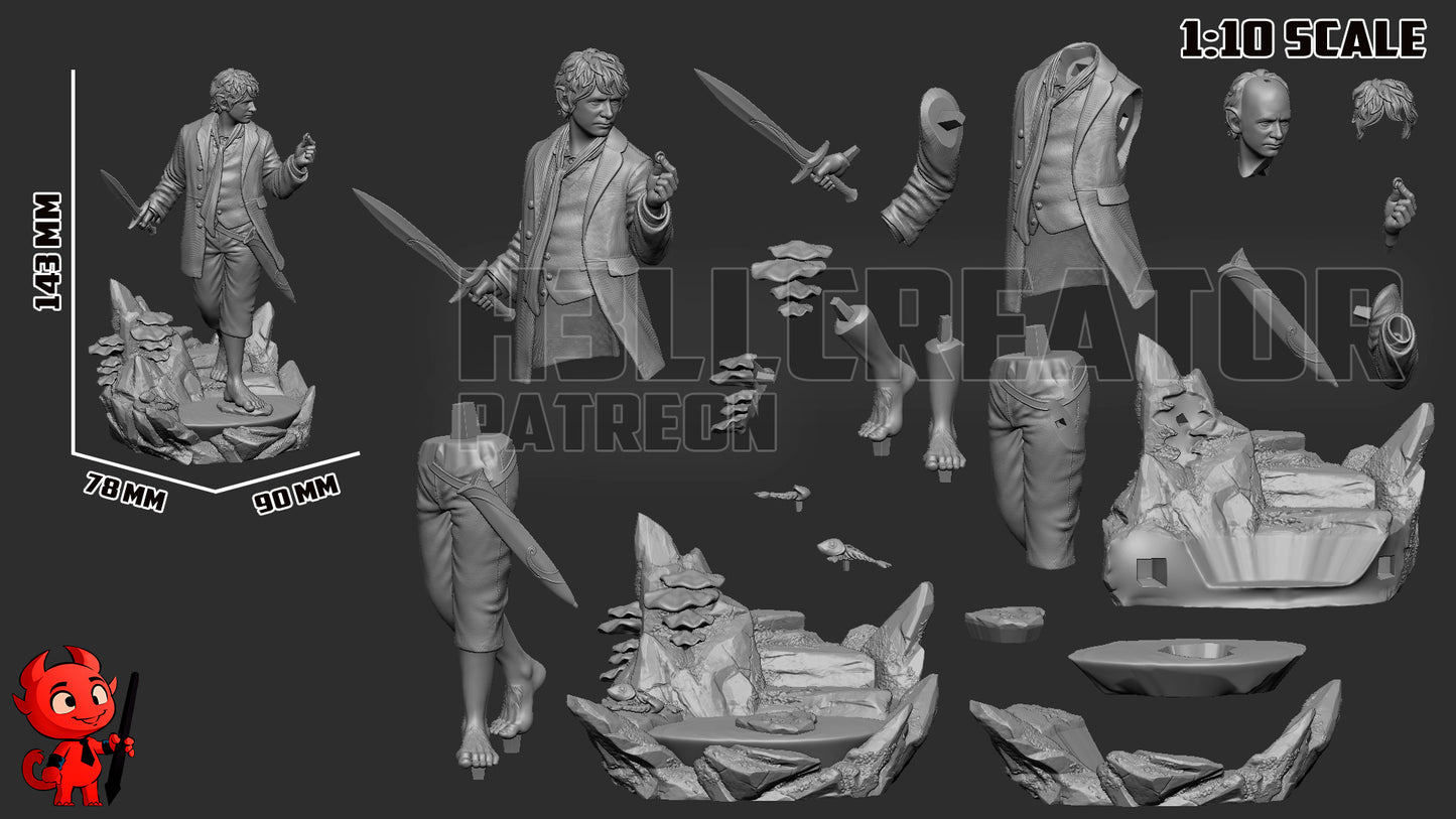 Bilbo Baggins - 3D Printed Statue / Bust - 10 Scale