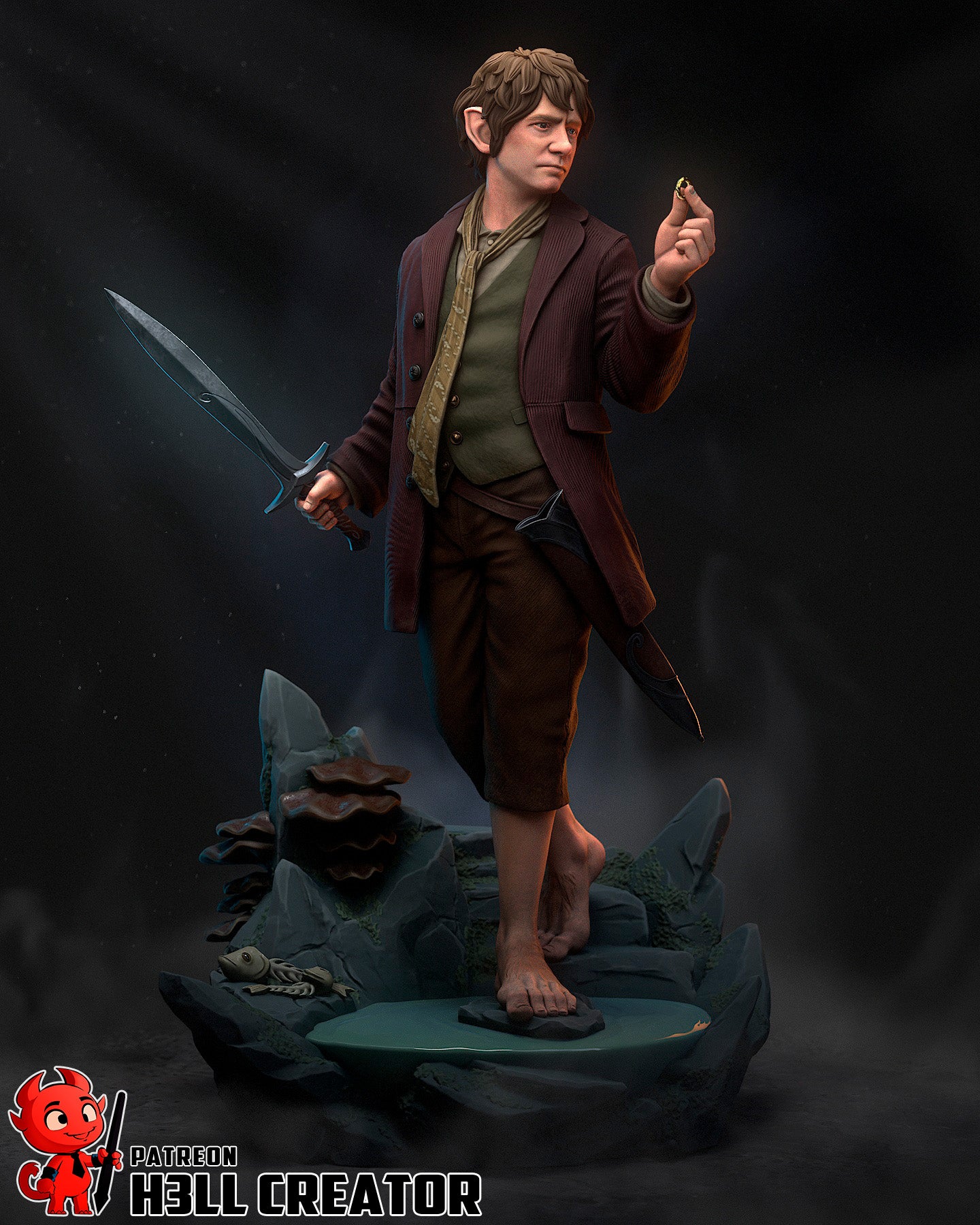 Bilbo Baggins - 3D Printed Statue / Bust - 10 Scale