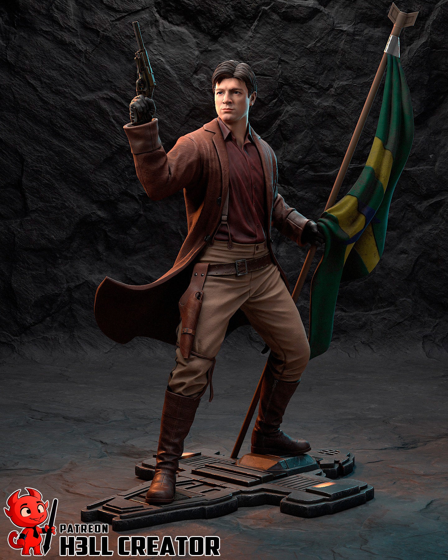 Captain Malcolm Reynolds 3D Printed Statue / Bust 10 Scale