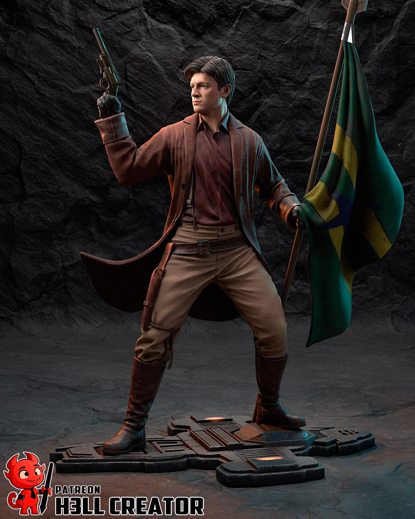 Captain Malcolm Reynolds 3D Printed Statue / Bust 10 Scale