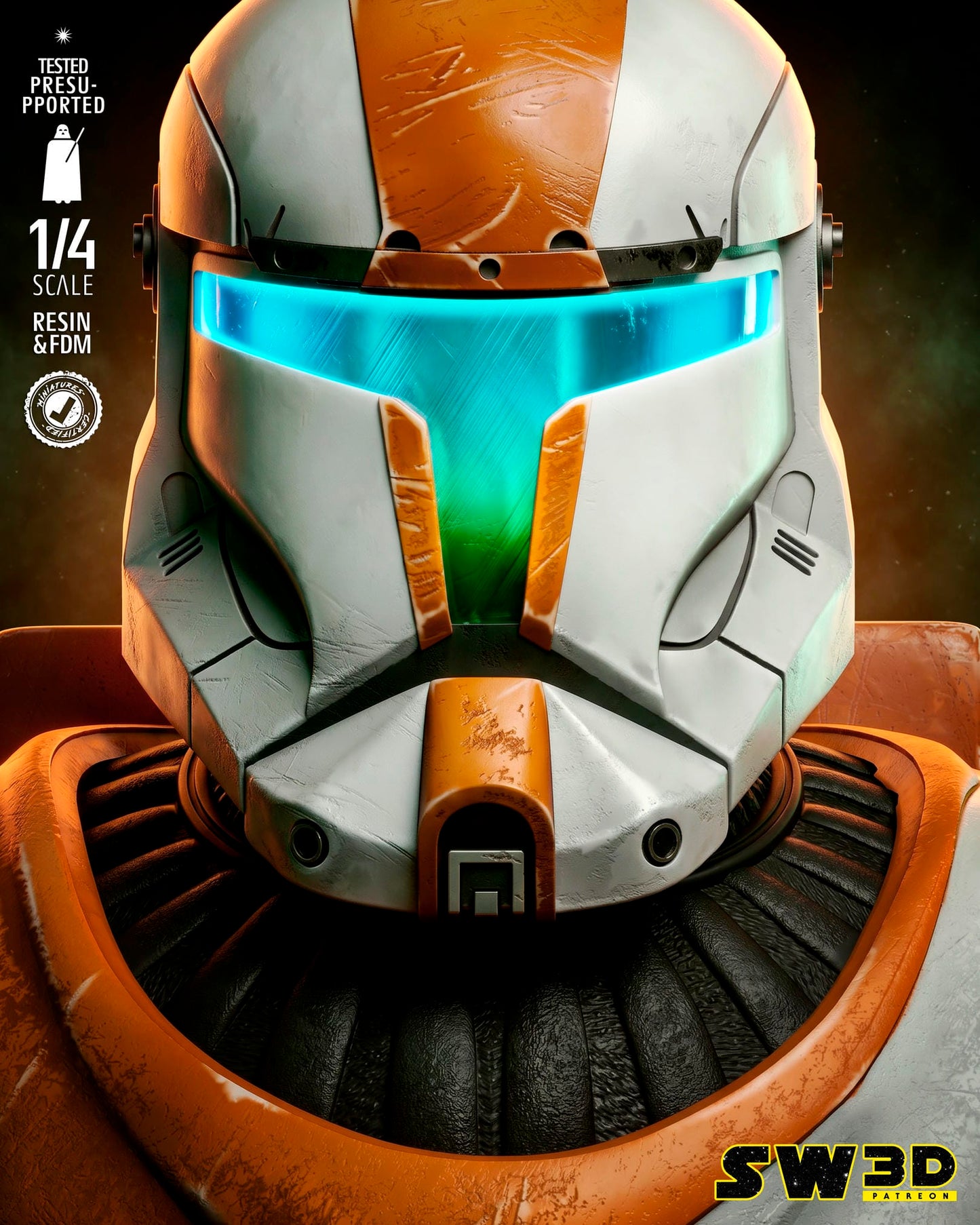 Clone Commander Bust (Star Wars) - 3D printed model kit (Fan Art)