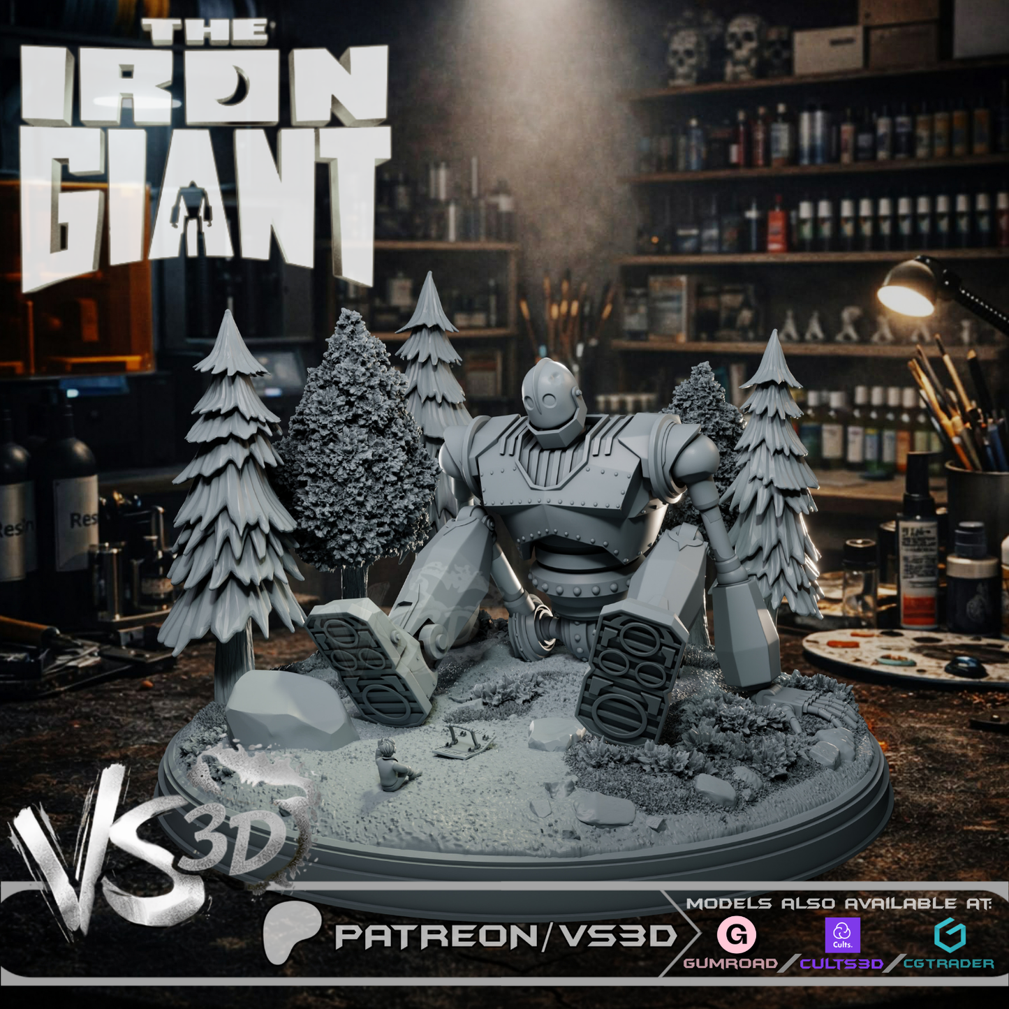 The Iron Giant Diorama - 3D Printed Statue - 8 Scale