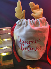 Personalised Christmas Gift Bags - Reindeer Velvet Drawstring Bags