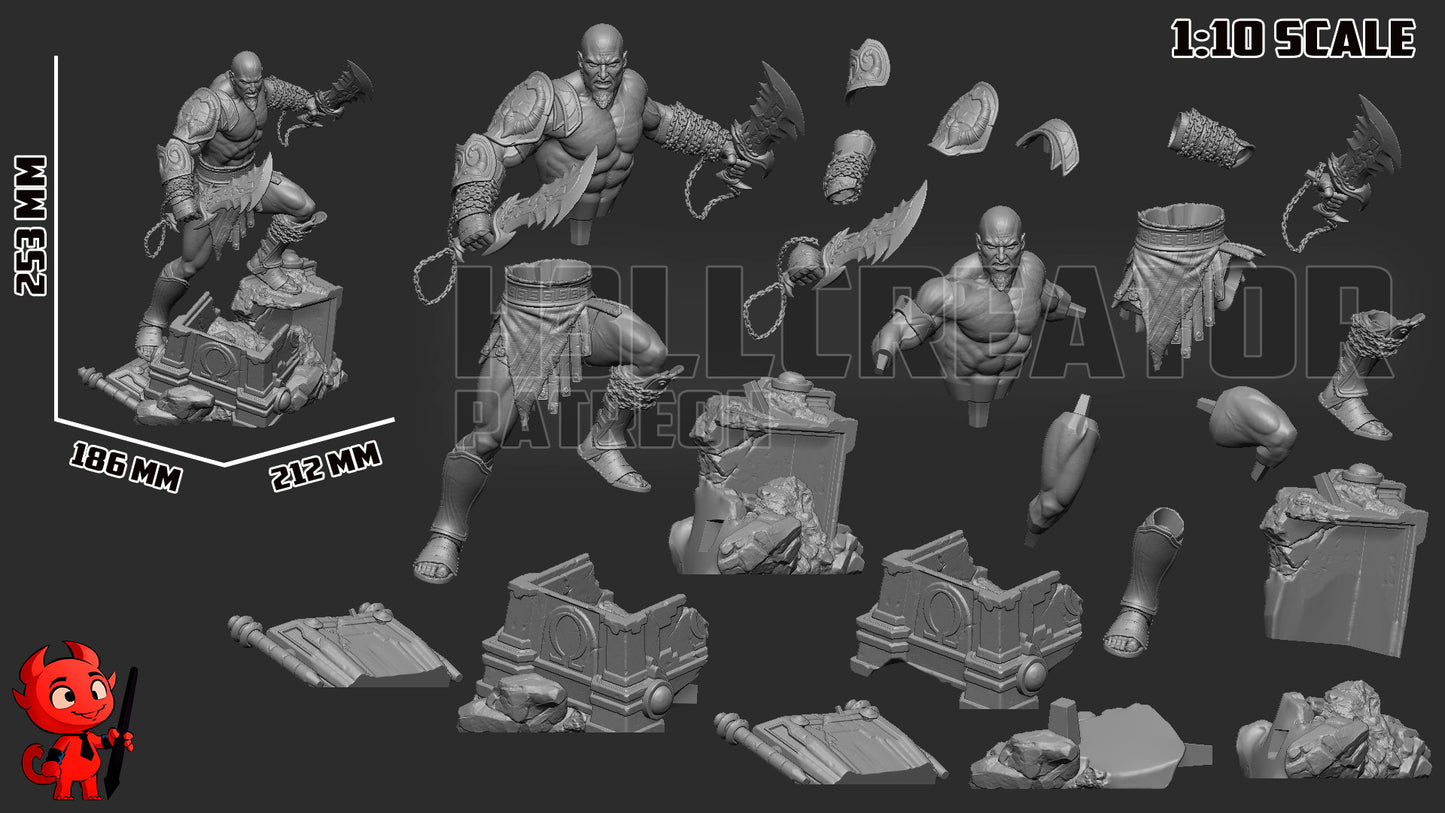 Kratos God Of War - 3D Printed Model Statue and Bust - 10 Scale