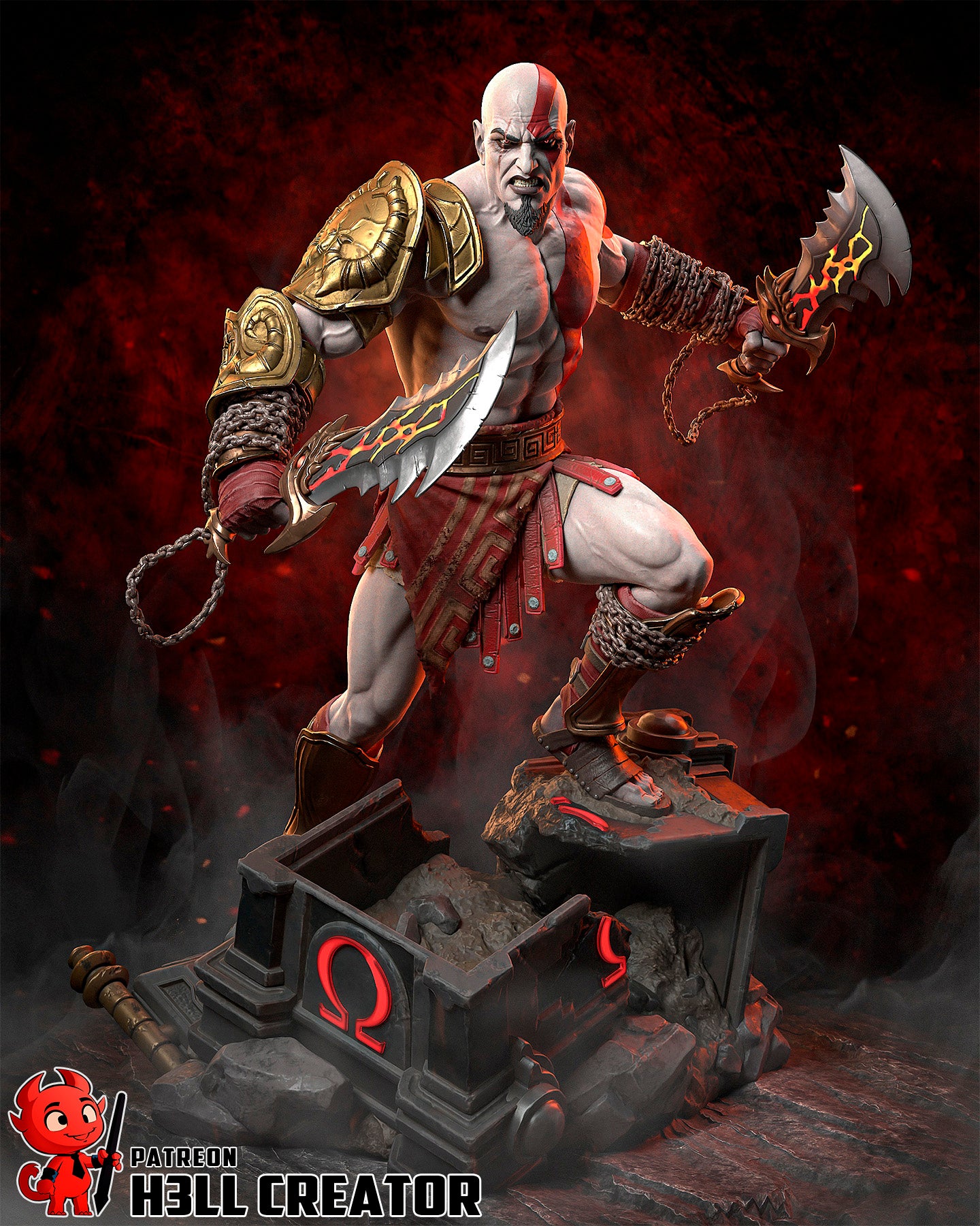 Kratos God Of War - 3D Printed Model Statue and Bust - 10 Scale