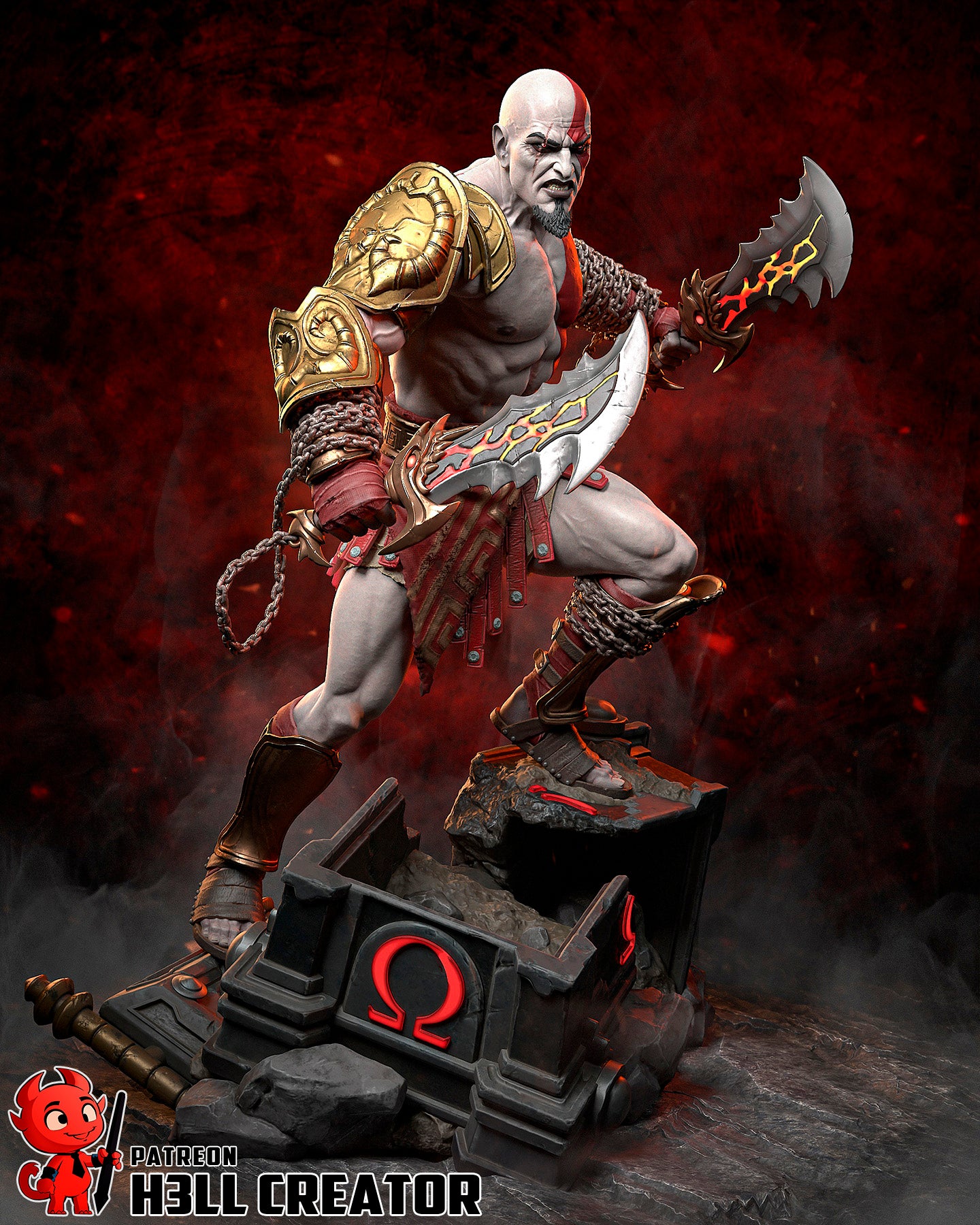 Kratos God Of War - 3D Printed Model Statue and Bust - 10 Scale