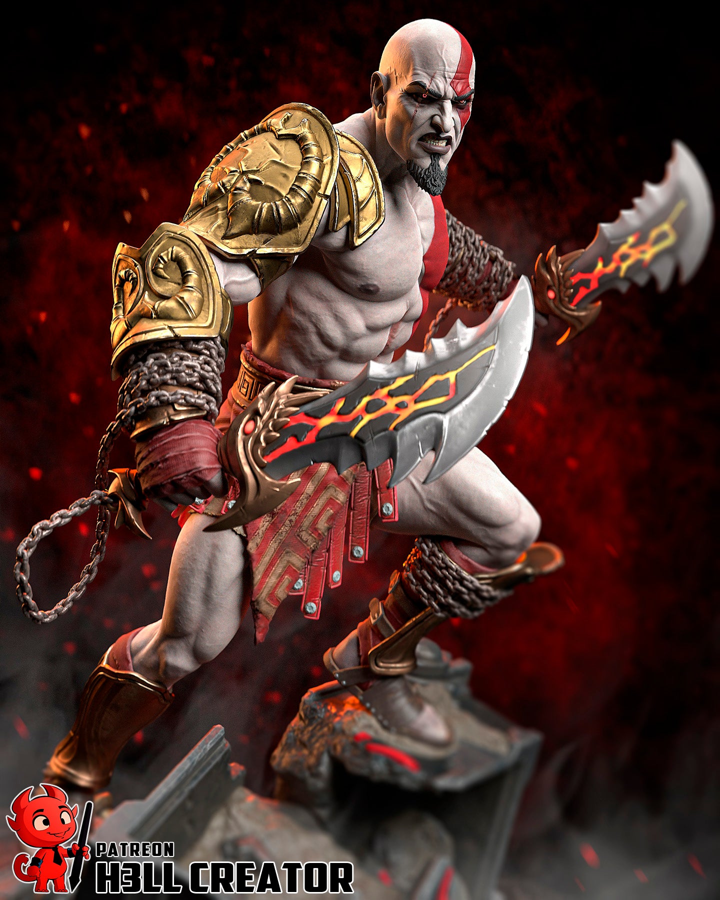 Kratos God Of War - 3D Printed Model Statue and Bust - 10 Scale