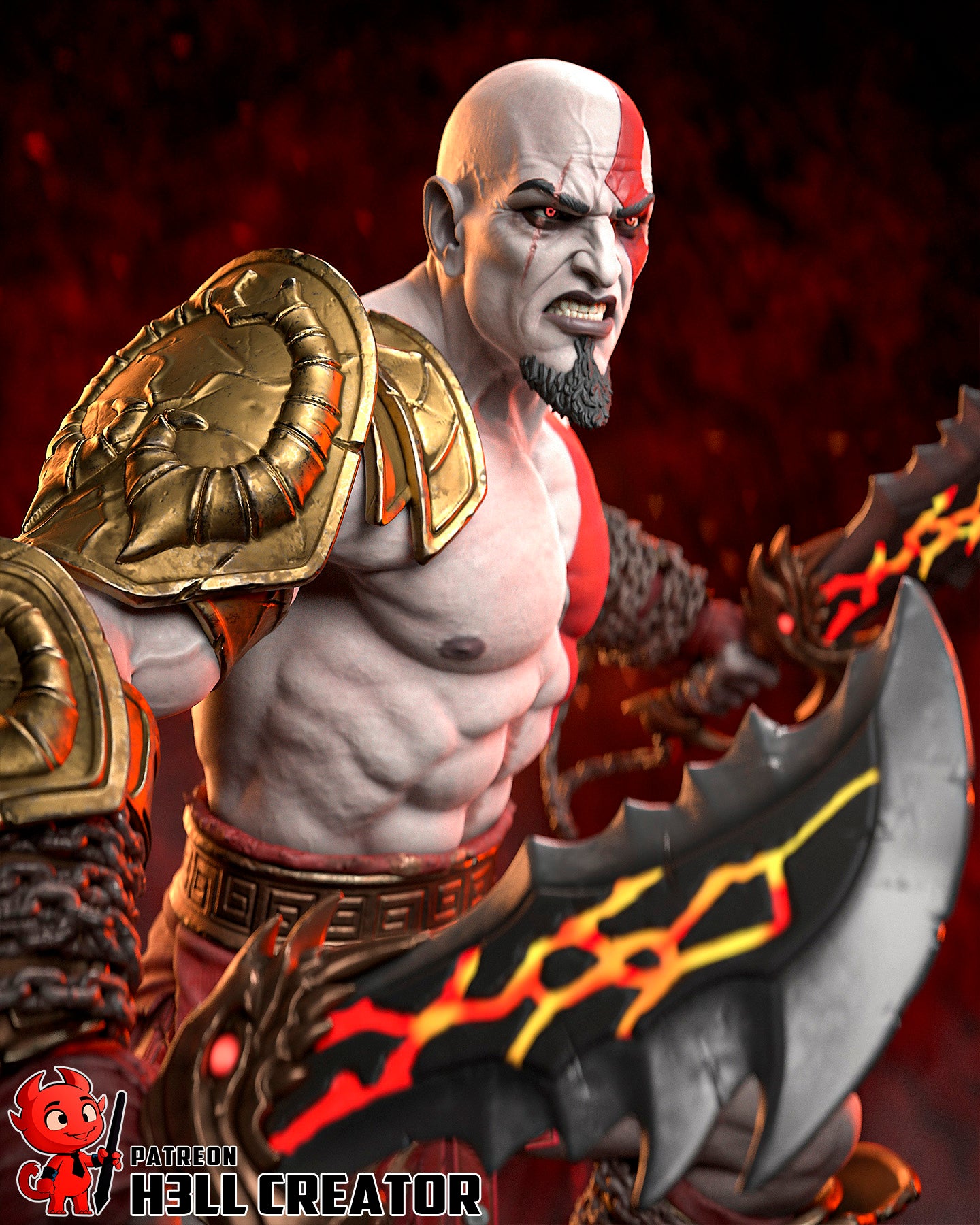 Kratos God Of War - 3D Printed Model Statue and Bust - 10 Scale