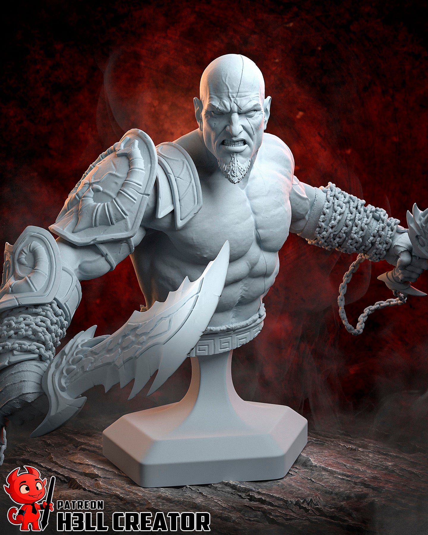 Kratos God Of War - 3D Printed Model Statue and Bust - 10 Scale