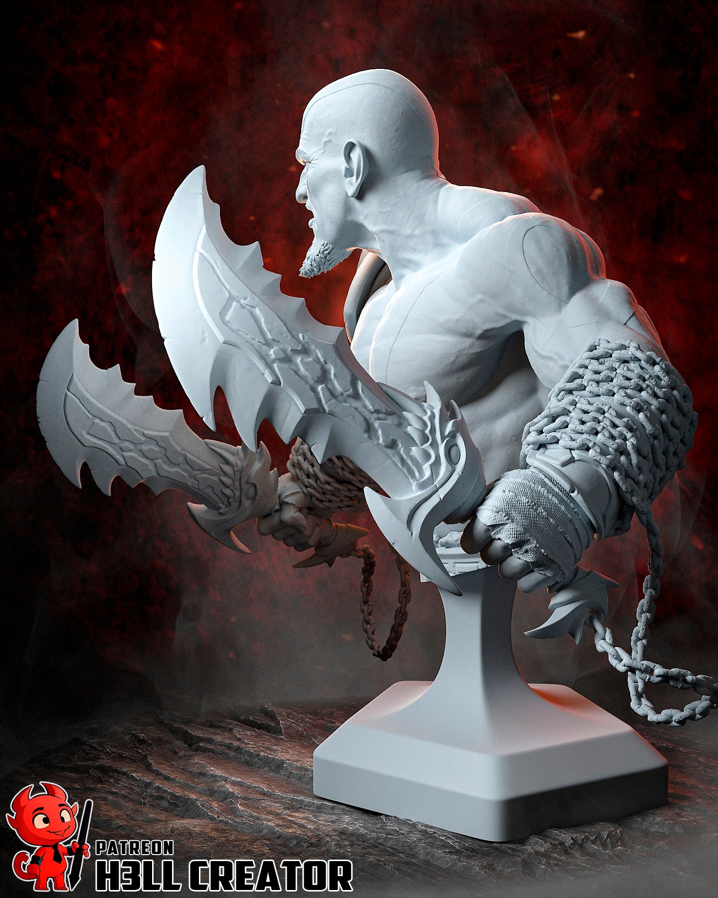 Kratos God Of War - 3D Printed Model Statue and Bust - 10 Scale
