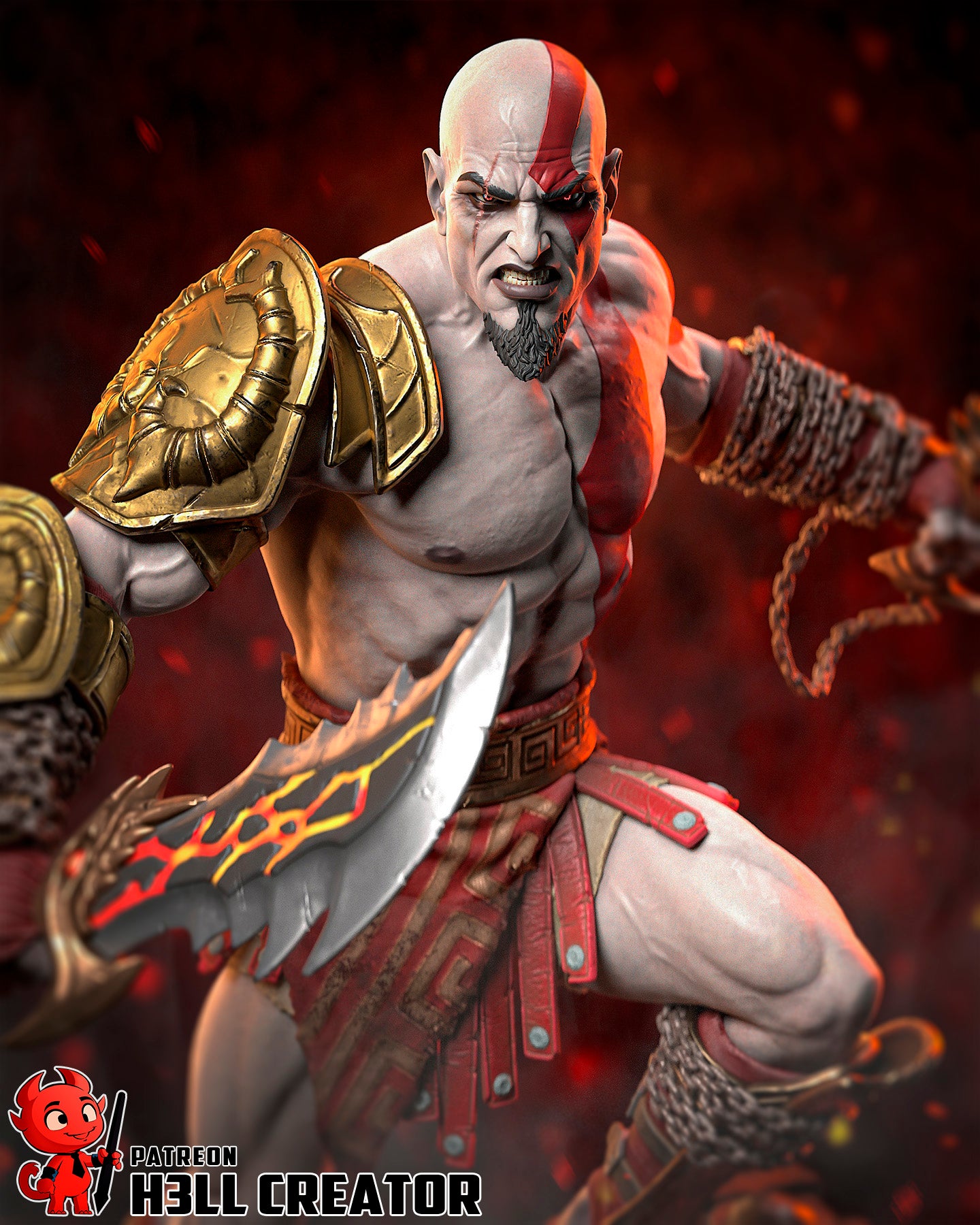 Kratos God Of War - 3D Printed Model Statue and Bust - 10 Scale