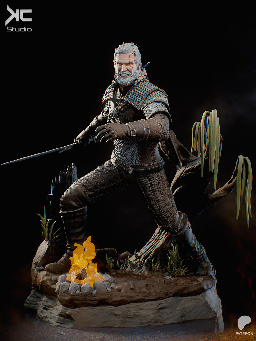 Geralt (Witcher Games) - 3D Print Model Kit - 1:10 Scale - Fan Art