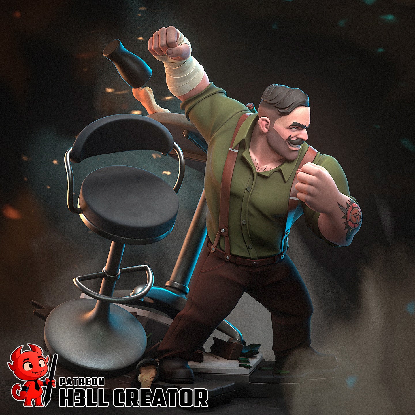 Punch Up - 3D Printed Model Statue/Bust - 10 Scale