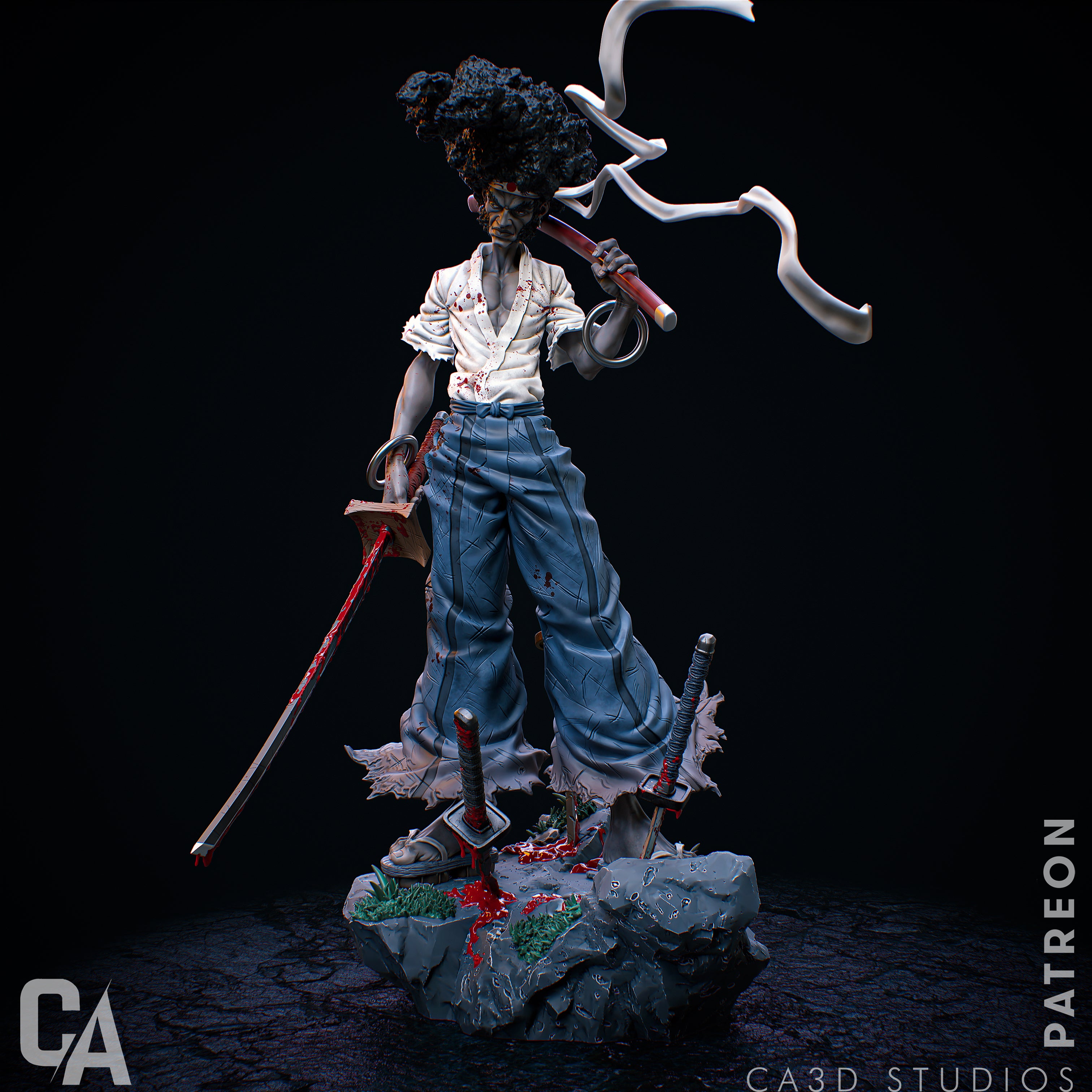 Afro Samurai (Fan Art) Sculpture - 6, 9 or 12 scale (380 - 190mm) - 3D Print