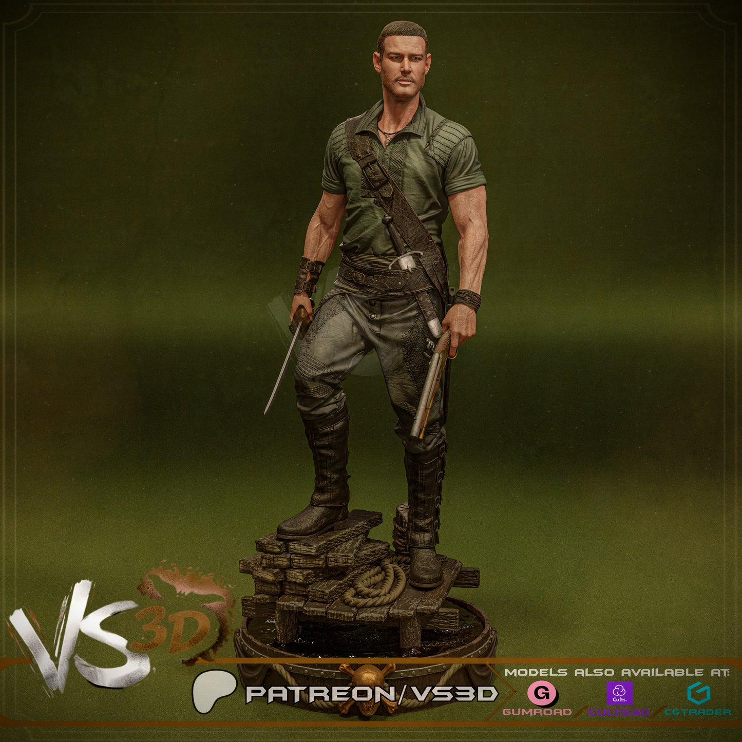 Billy Bones - Black Sails - 3D printed Statue Model Kit