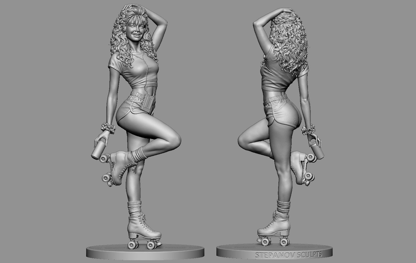 Roller Disco Girl - 3D Printed Model Kit Statue - 250mm