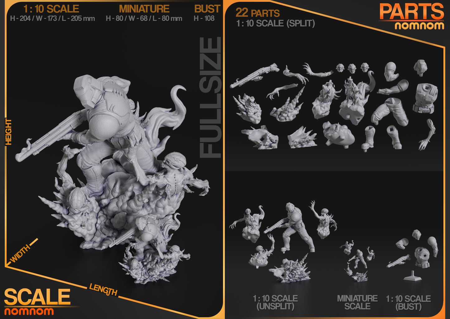 Doom Guy (Doom) - 3D Print - Model Kit - (Nom Nom)