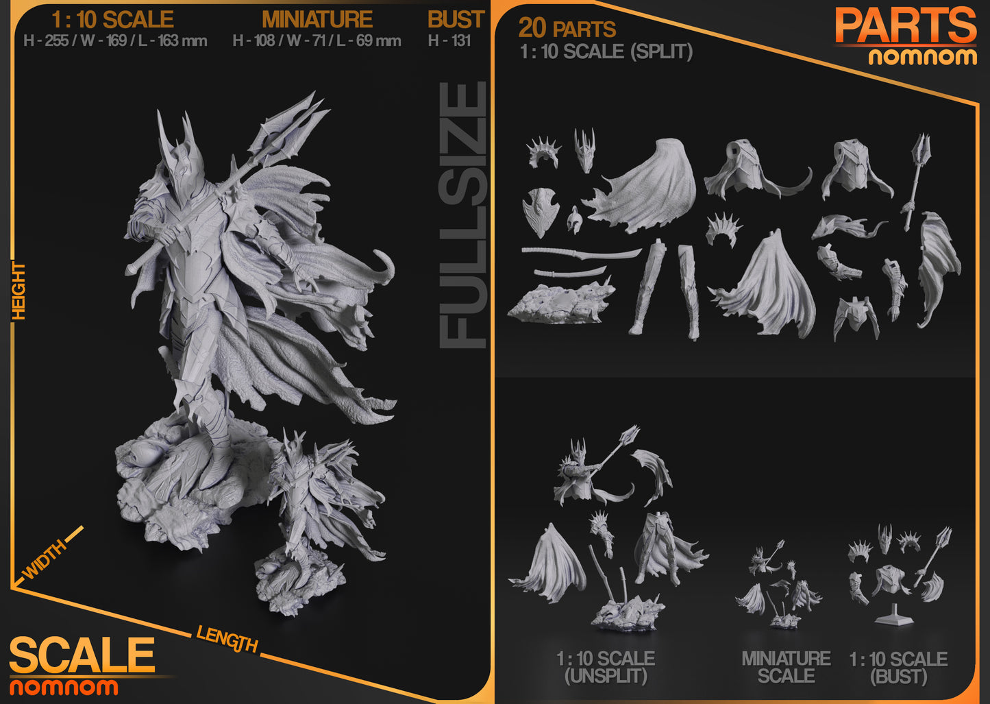 Sauron (Lord of the Rings) 3D Print Fan Art - 10 Scale - Full / Mini / Bust