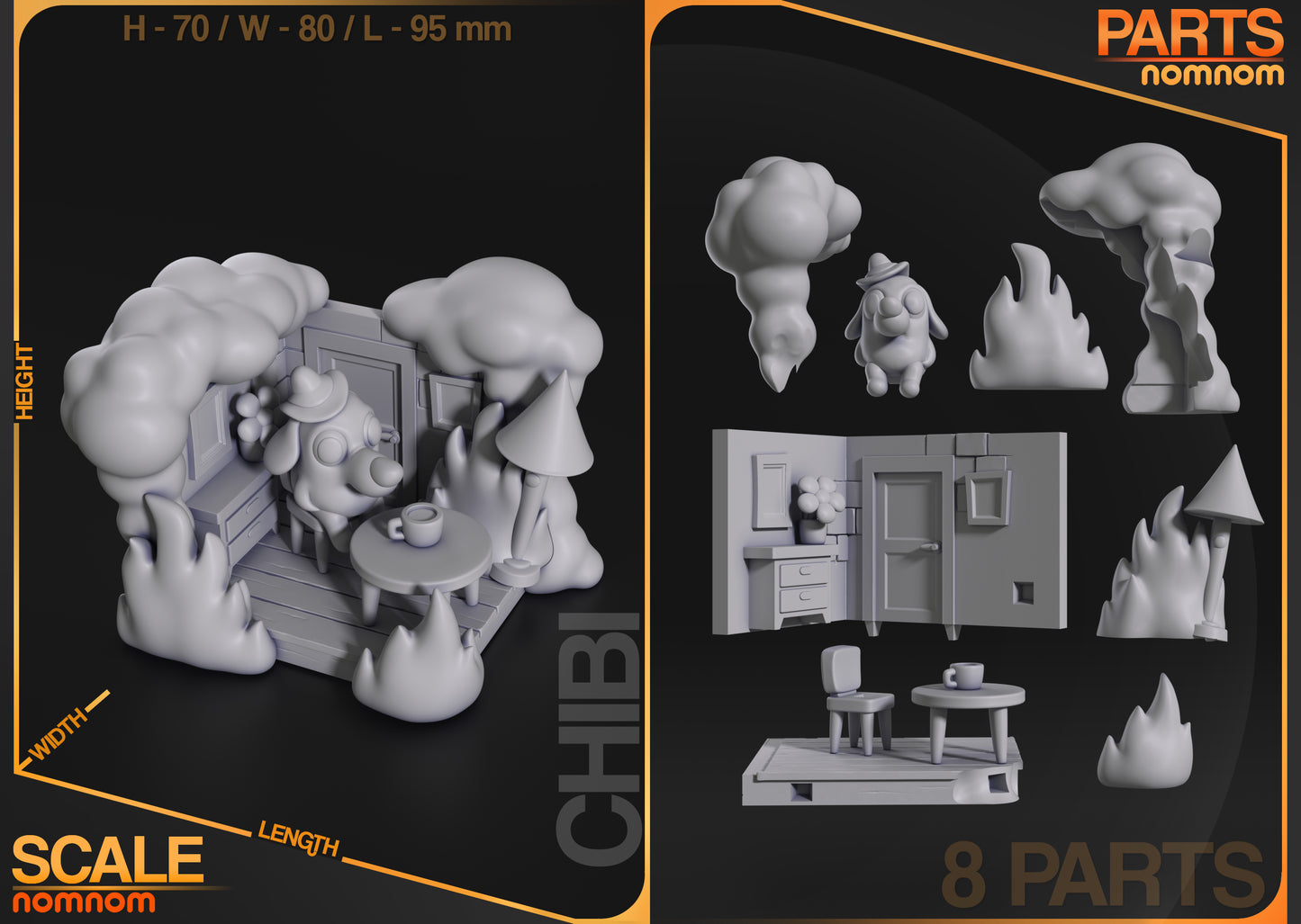 Chibi This is Fine (Meme) - 3D Print - Model Kit - Nomnom