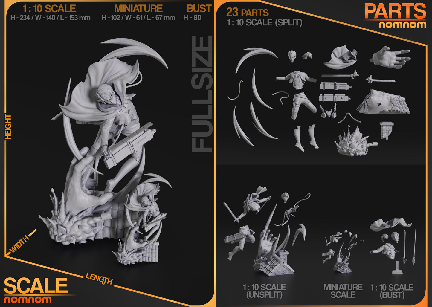 Levi (Attack on Titan) - 3D Print - Model Kit - (Nom Nom)