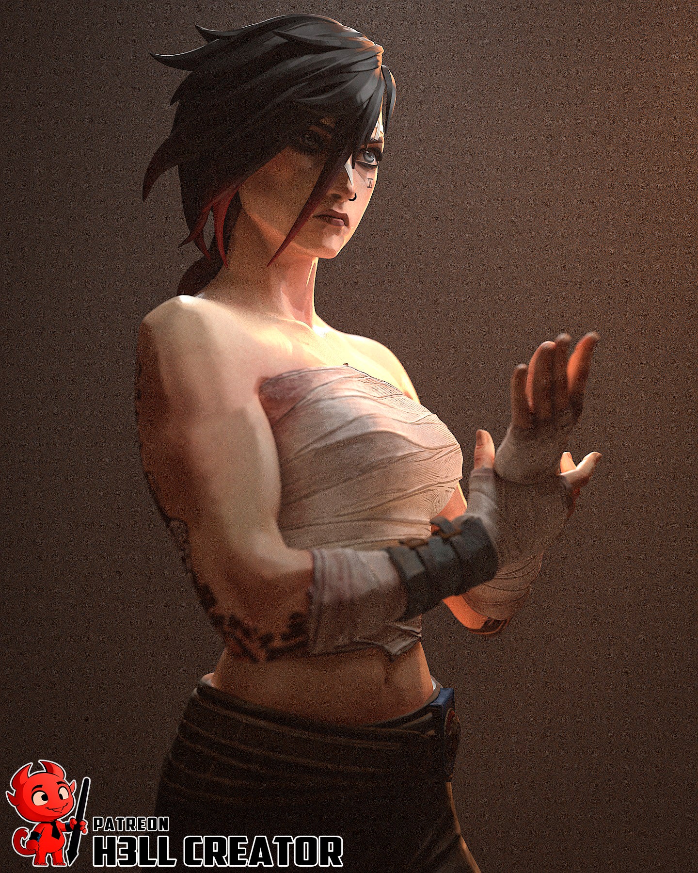 Vi (Arena Fighter) 3D Printed Bust and Statue Model Kit - 1:10 Scale