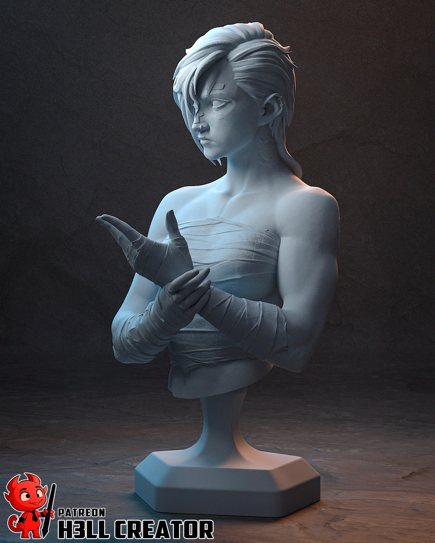 Vi (Arena Fighter) 3D Printed Bust and Statue Model Kit - 1:10 Scale