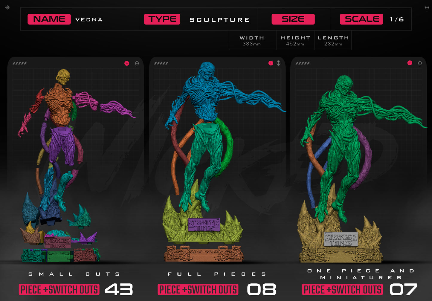 Vecna (Stranger Things) Sculpt - 1:6 and 1:12 scale 3d Printed Model Kit - Fan Art
