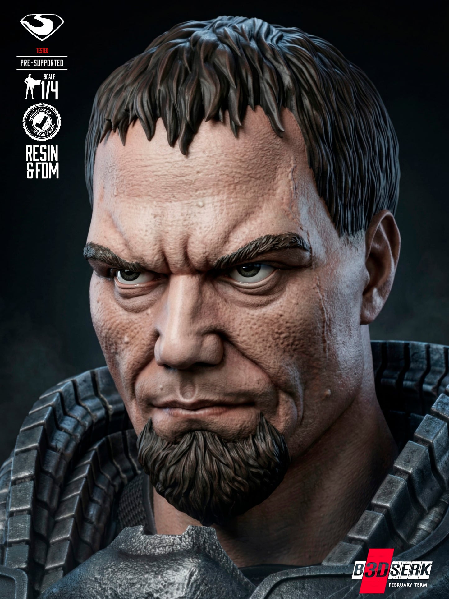 General Zod - Portrait Bust - 4 or 8 scale - 3D Model Kit - Fan Art