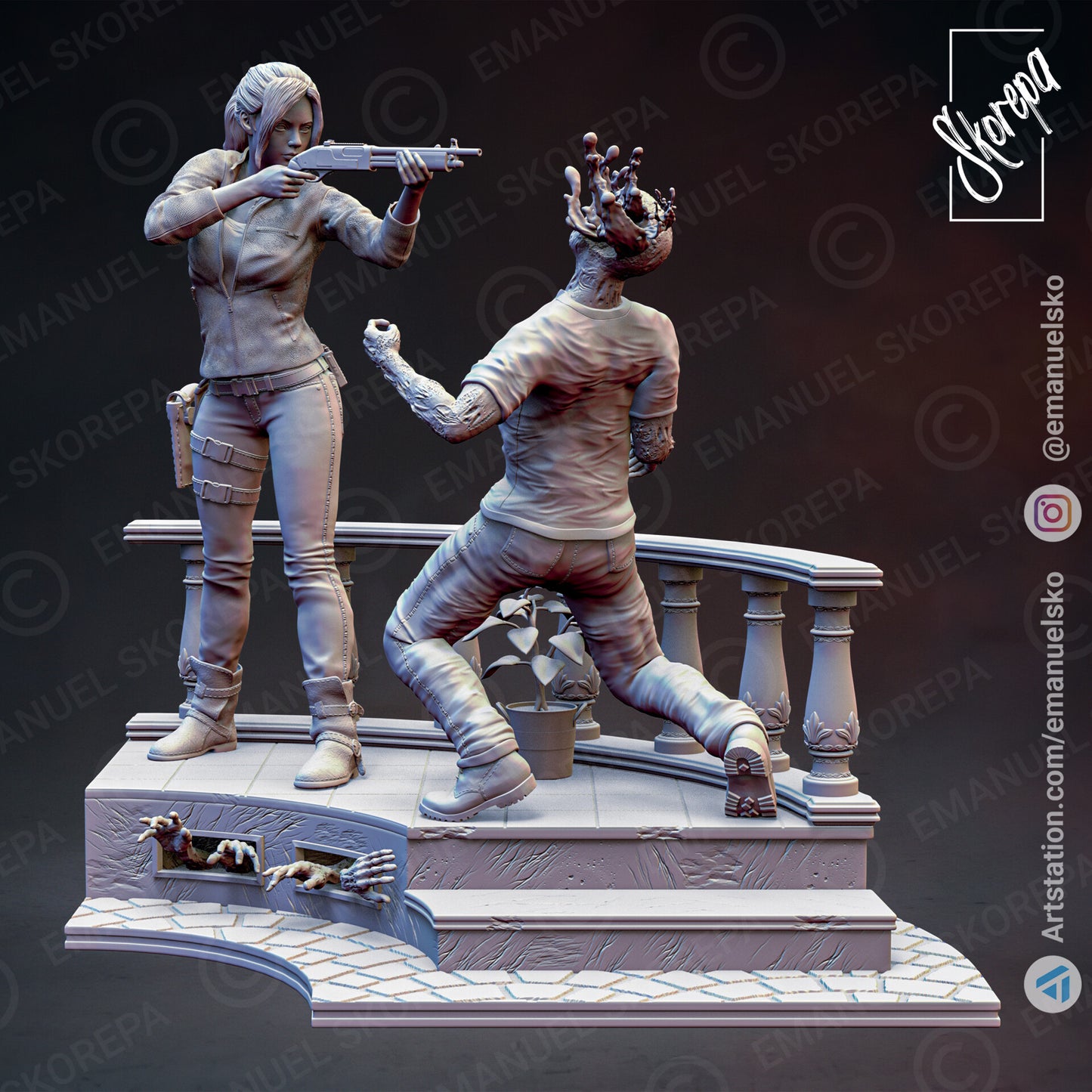 Leon and Claire Diorama (Resident Evil) - 3D Printed Model Kit