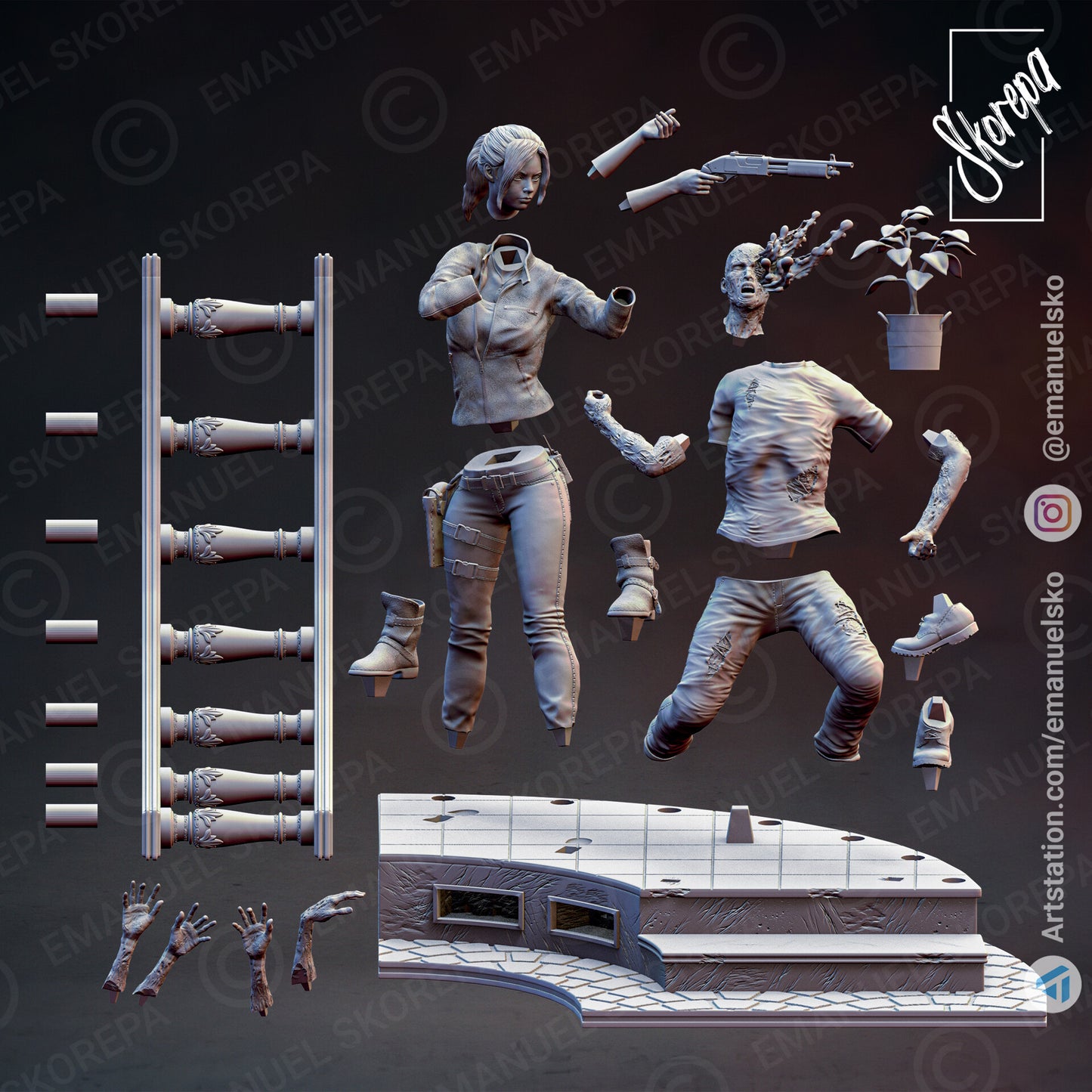 Leon and Claire Diorama (Resident Evil) - 3D Printed Model Kit