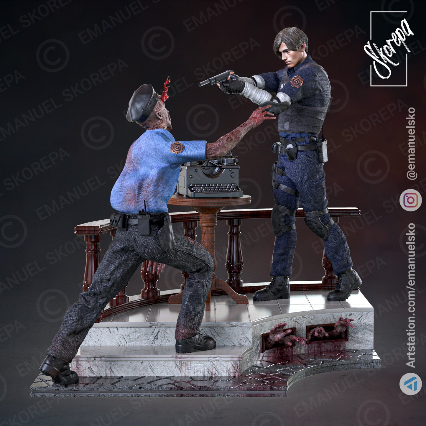 Leon and Claire Diorama (Resident Evil) - 3D Printed Model Kit