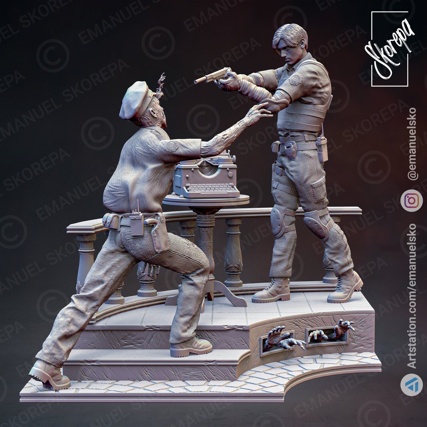 Leon and Claire Diorama (Resident Evil) - 3D Printed Model Kit