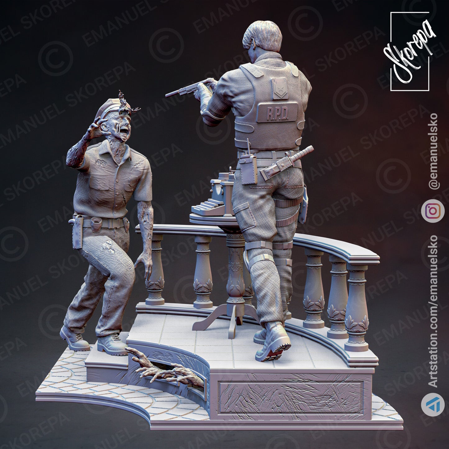 Leon and Claire Diorama (Resident Evil) - 3D Printed Model Kit
