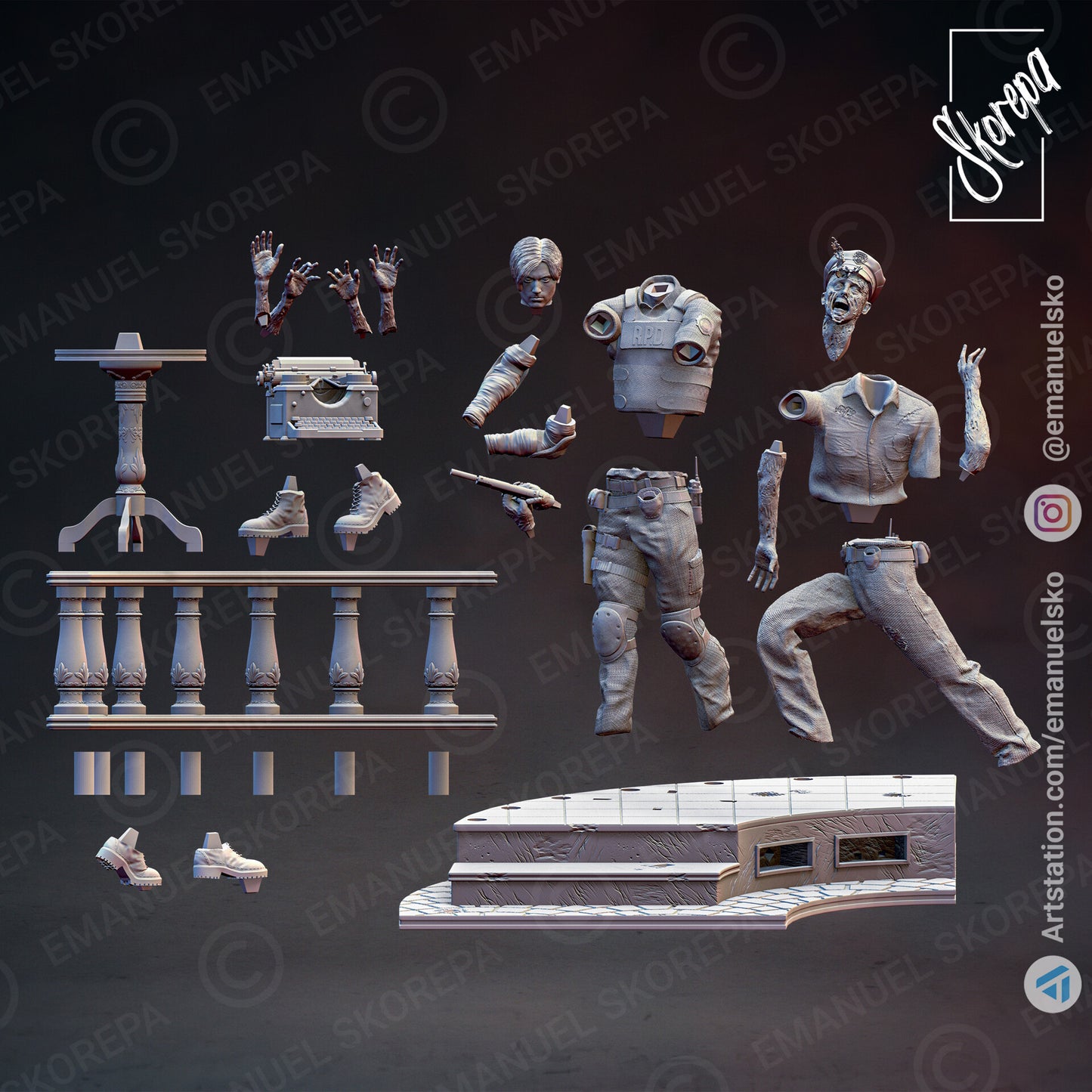 Leon and Claire Diorama (Resident Evil) - 3D Printed Model Kit