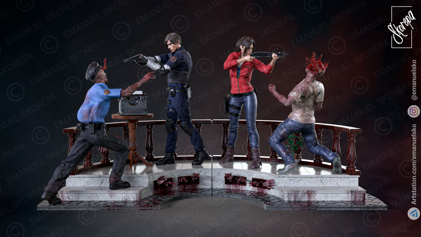 Leon and Claire Diorama (Resident Evil) - 3D Printed Model Kit