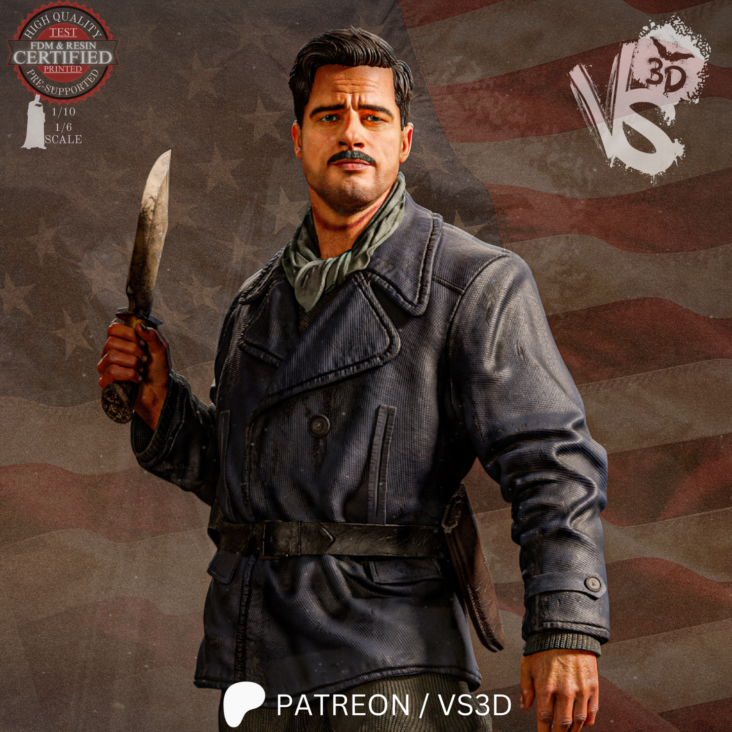 Aldo Rain (Inglorious Basterds) - Sculpt - 3d Printed Model Kit