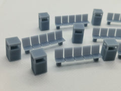 12 x OO Gauge Platform Seats and Bins.  High Quality Print - no sanding required