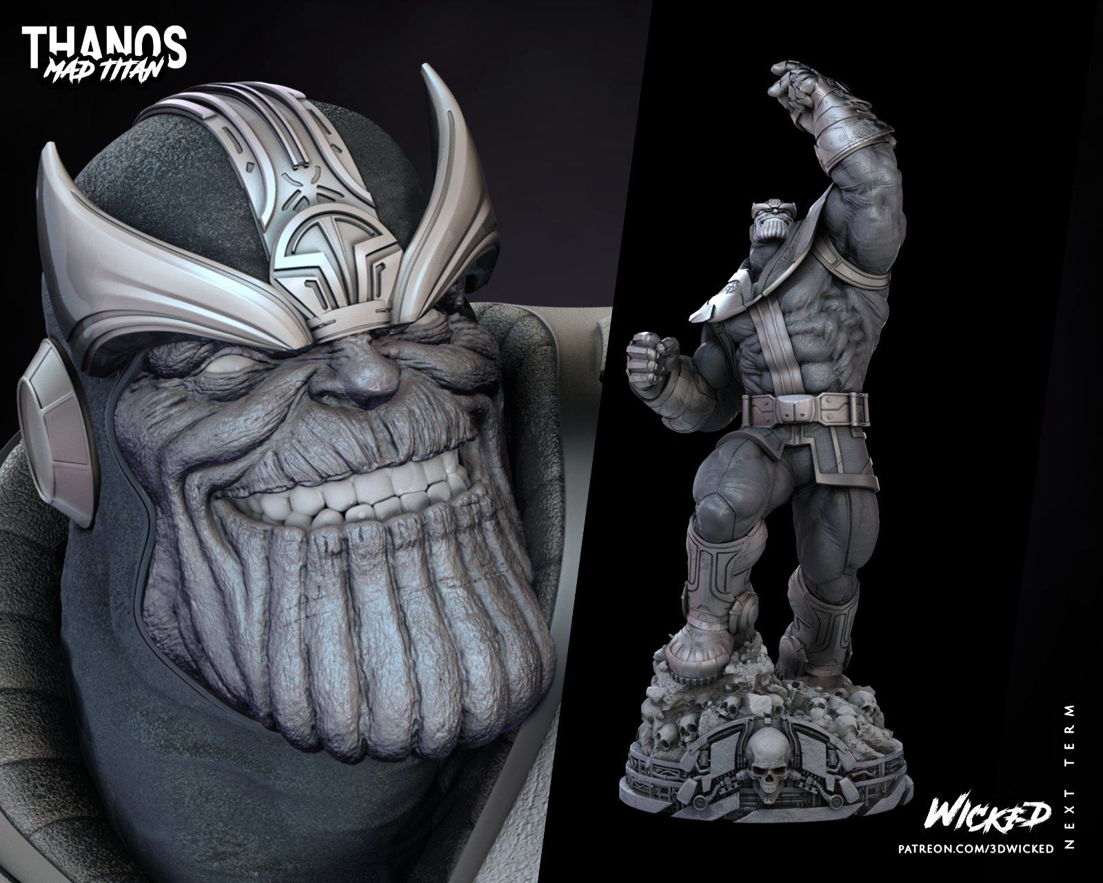 Thanos Statue (3D Printed) Fan Art 4" to 18.5" (102mm to 477mm)